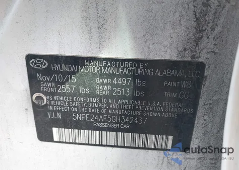 2016 Hyundai Sonata Se z USA, uszkodzony, nr VIN 5NPE24AF5GH342437